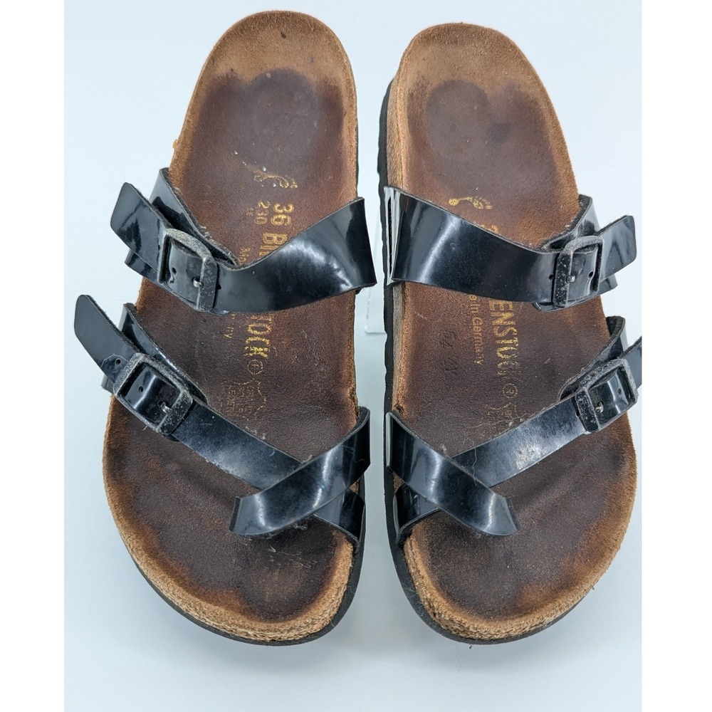 Birkenstock Mayari Black Patent Birko-Flor Sandals Womens 36 L5 Toe Loop